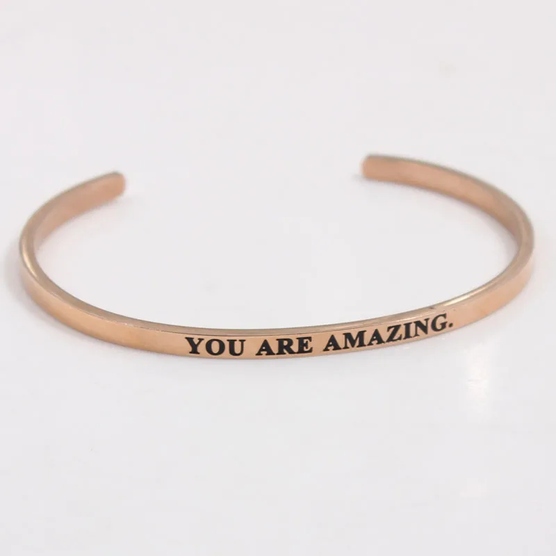 

You are amazing Rose Gold Stainless Steel Engraved Positive Inspirational Quote fashion Cuff Bracelet Bangle For Women