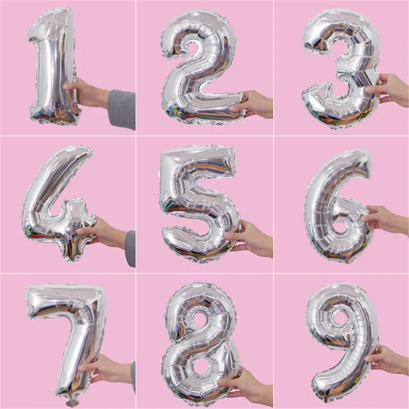 32 дюймовые Золотые/Серебристые шары на день рождения цифры фольга гелиевые