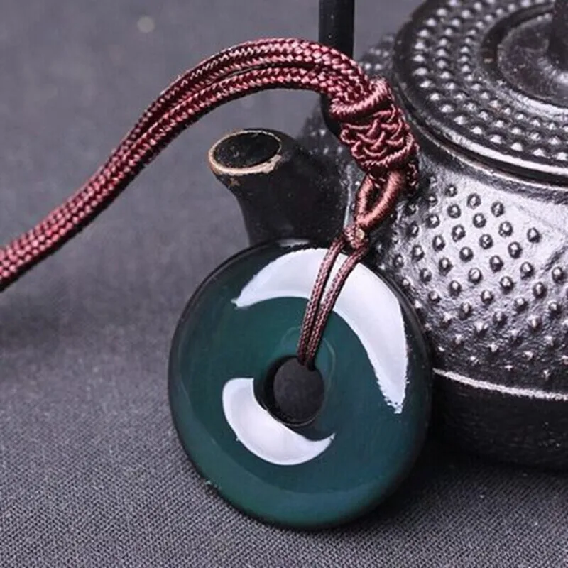 

Natural Obsidian Peace Lucky Buckle Pendant Necklaces Manual Rope Women Men Necklace Fashion Jewelry For Gift Dropship