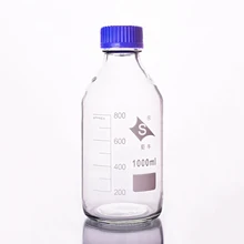 Бутылка для реагента, с синей крышкой винта, нормальное стекло, емкость 1000 мл, пластиковая крышка для образца