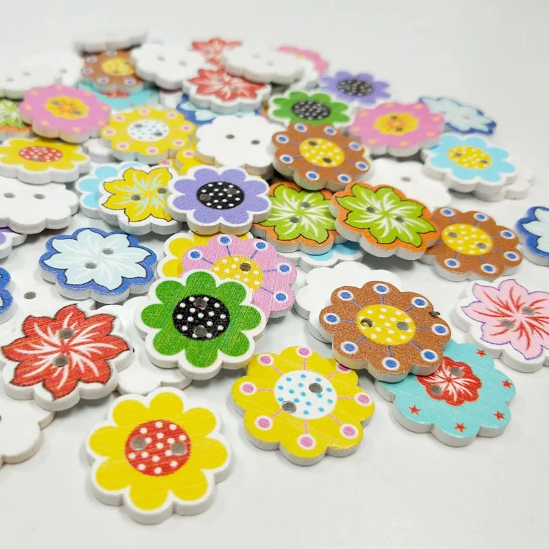 

HL 80PCS/Package 20MM Mixed Random Flower Painting 2 Holes Flatback Wooden Buttons DIY Scrapbooking Sewing Crafts