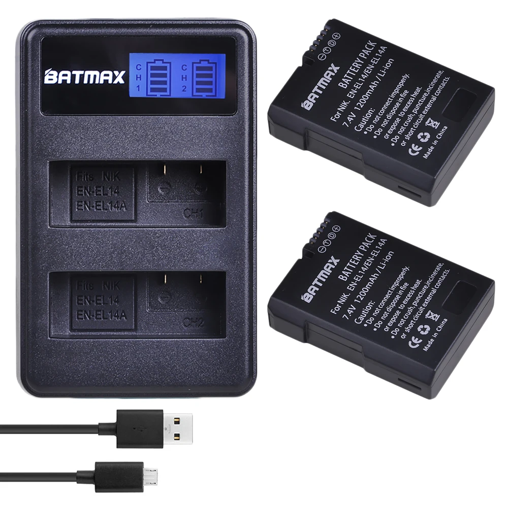 

2pcs EN-EL14 EN-EL14A Camera Battery+LCD USB Dual Charger for Nikon D3100 D3200 D3300 D3400 D3500 D5600 D5100 D5200 P7000