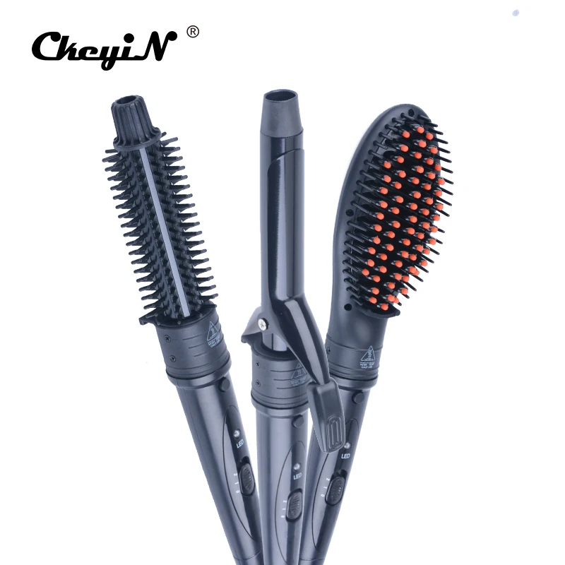 

3 in 1 Ceramic Curling Wand Set Hair Curler Tong Hair Curling Iron Roller Volume Comb Hair Straightener Brush Hair Styling Tool