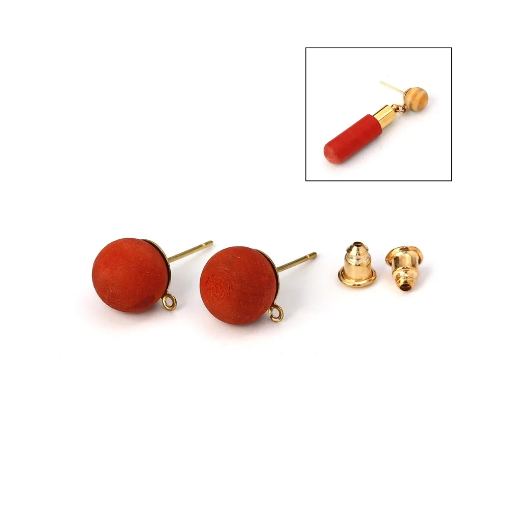 Деревянные серьги гвоздики DoreenBeads круглые золотисто красные разноцветные шармы