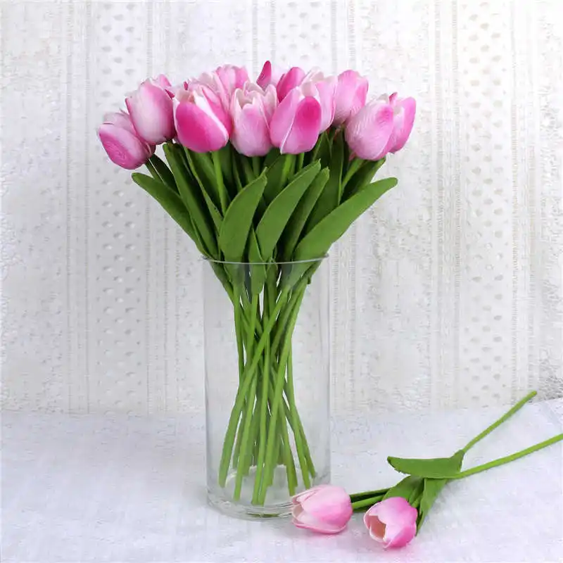 31 шт. Искусственный тюльпан PU искусственный букет реальные цветы для дома Свадебные Декоративные цветы Свадебные украшения - Цвет: Deep pink