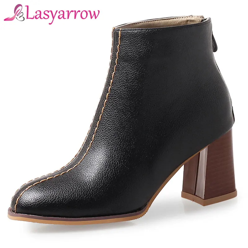 

Lasyarrow Woman High Heels Ankle Boots For Women Female Zip Sexy Shoes Woman Casual Ladies Footwear Solid Motorcycle Boots F408