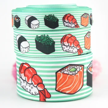 

9/16/22/25/38/57/75mm green strip cartoon Sushi (food) grosgrain ribbon 10/25/50 yards DIY gift wrap sewing wedding decor ribbon