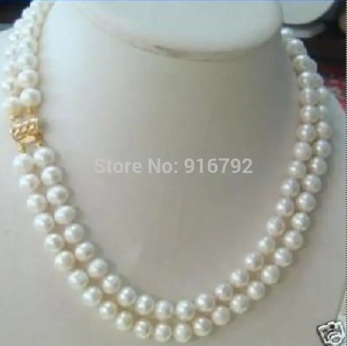 

Free shipping@@@@@ free P&P >>>2 rows 7-8MM DOUBLE STRAND WHITE PEARL NECKLACE 17-18" a