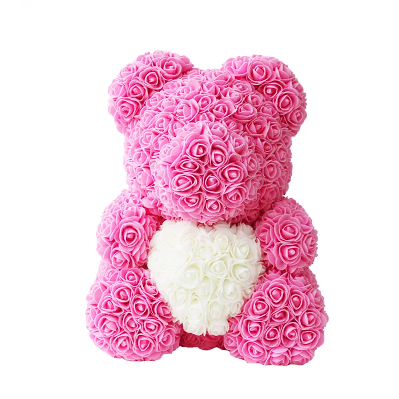 Горячая 40 см медведь розы искусственные цветы для дома свадьбы Fsetival DIY Дешевые Свадебные украшения Подарочная коробка венок ремесла - Цвет: pink white bear