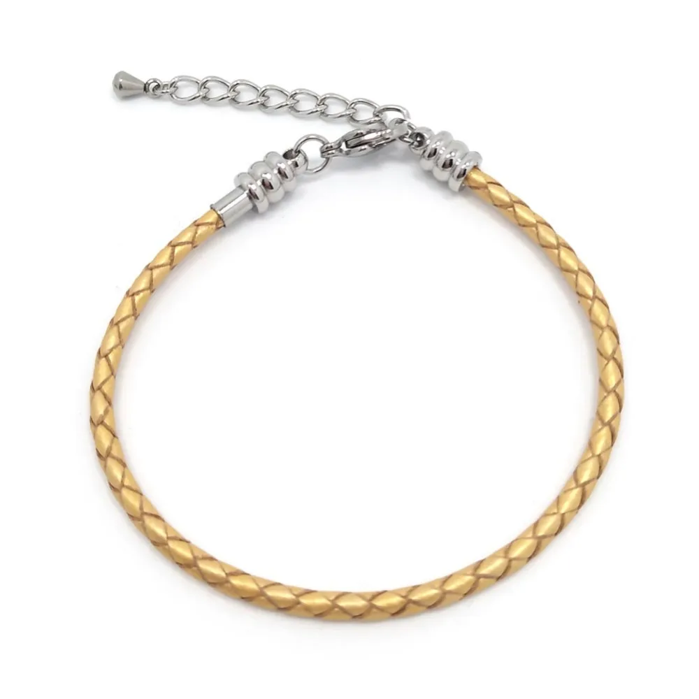 

YIQIFLY Free Shipping 12pcs Fashion Stainless Steel Lobster Clasp Braid Cowhide Cord Bracelets Fit European Bracelets DIY