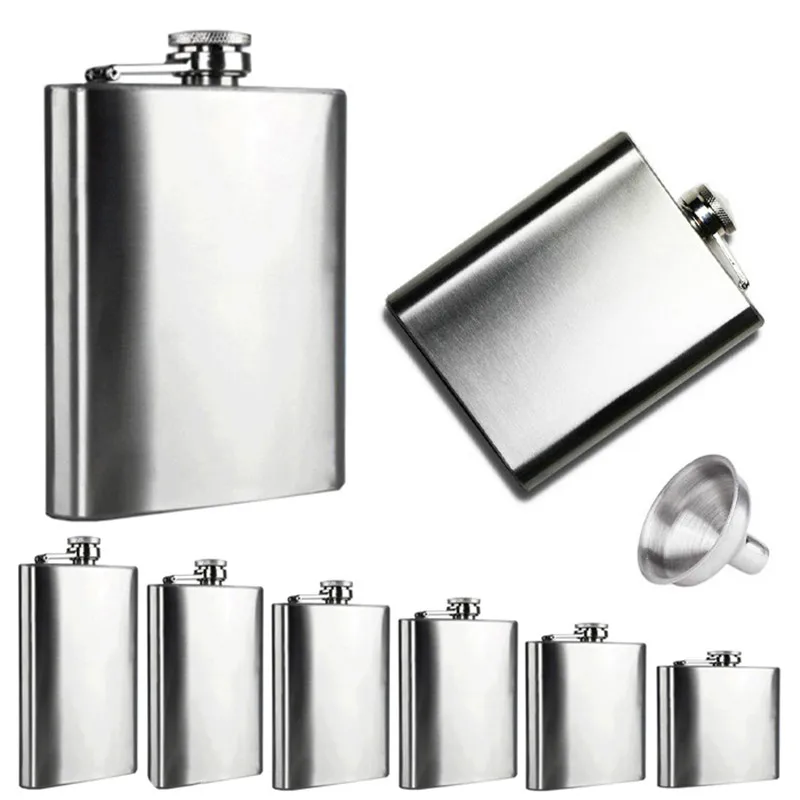 

6 Sizes 4oz-10oz Stainless Steel Pocket Hip Flask Alcohol Whiskey Liquor Screw Cap Funnel Drinkware Bottle Caps Drinkers Aug15