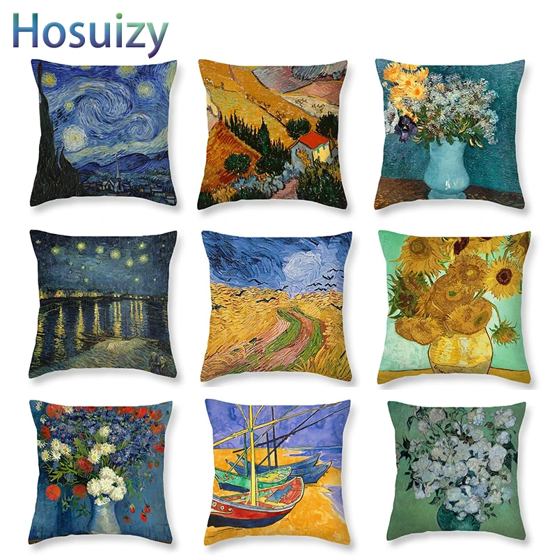 

Abstract Oil Painting Van Gogh Cushion Cover 45*45cm Cotton Linen Fabric Vintage Home Decor Throw Pillow Cases for Sofa Bed Car