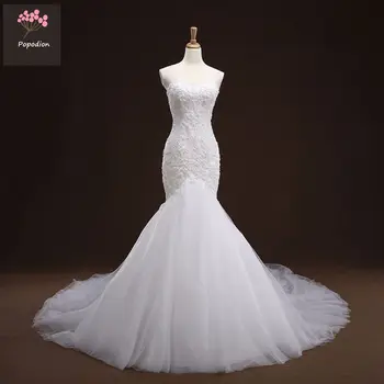 

Popodion Mermaid Wedding Dress Lace Bride Dress vestido de noiva WED90504