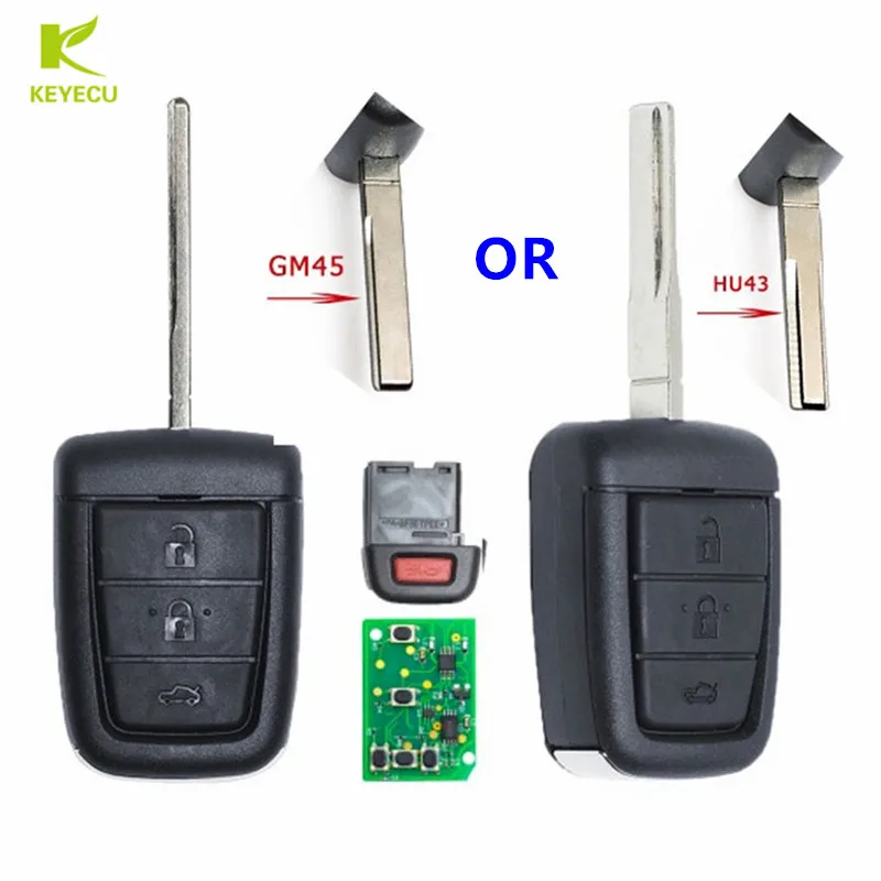 Сменный ключ KEYECU 3 + 1 кнопка дистанционного управления брелок с чипом ID46 315 МГц/433