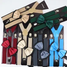 Conjunto de laço e laço para homens e mulheres, suspensório de poliéster e com duas cores, ajustável, cor lisa elástico