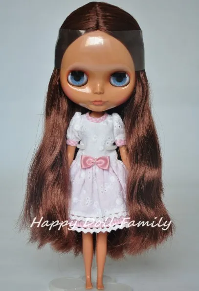 Светлокожая кукла блайз, коричневые прямые длинные волосы, черная кожа, темная кожа