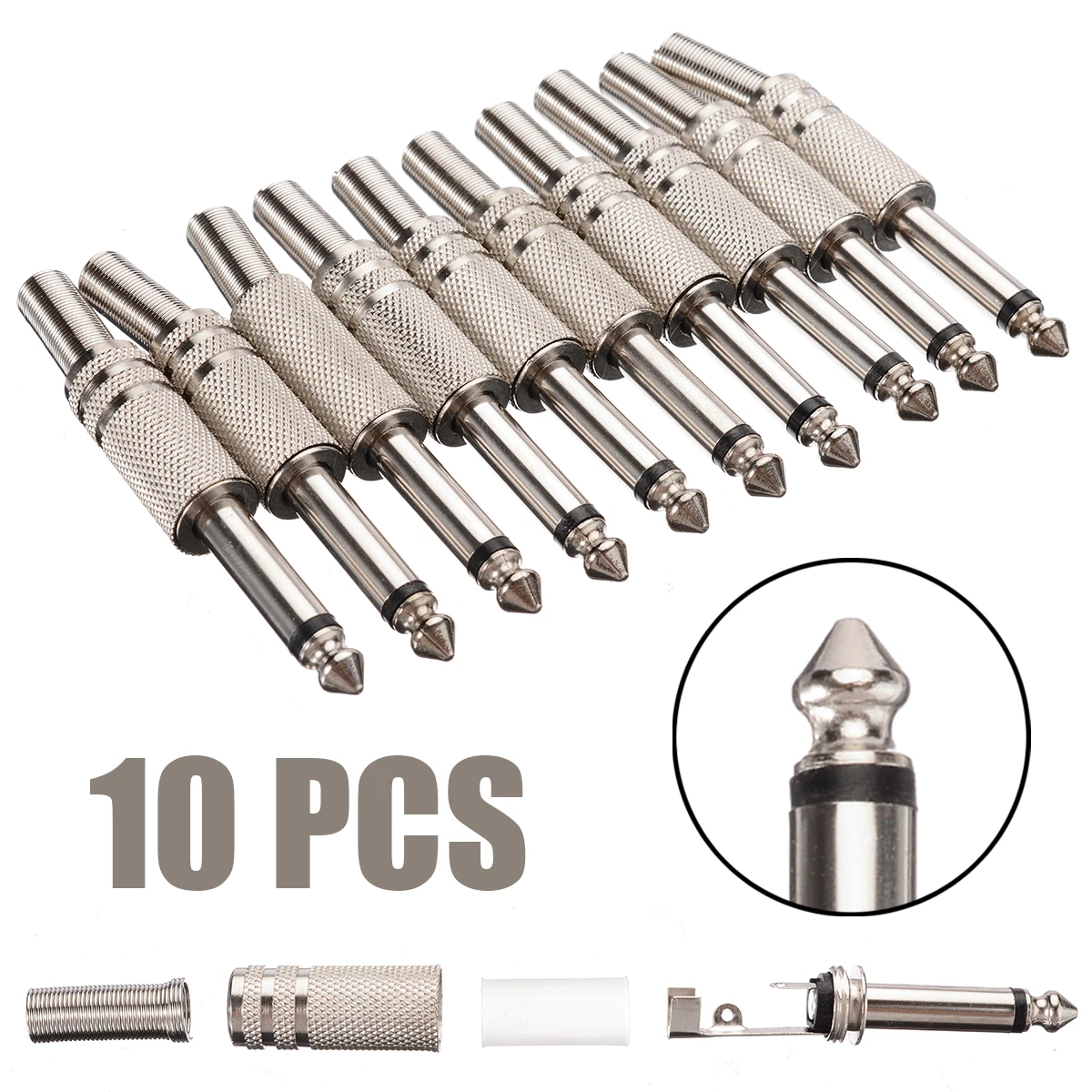 10pcs/lot 6.35mm Jack Mono Male Audio Plug Cable Wire Adapter Connector 1/4Inch Mono Terminal Plug Adapter