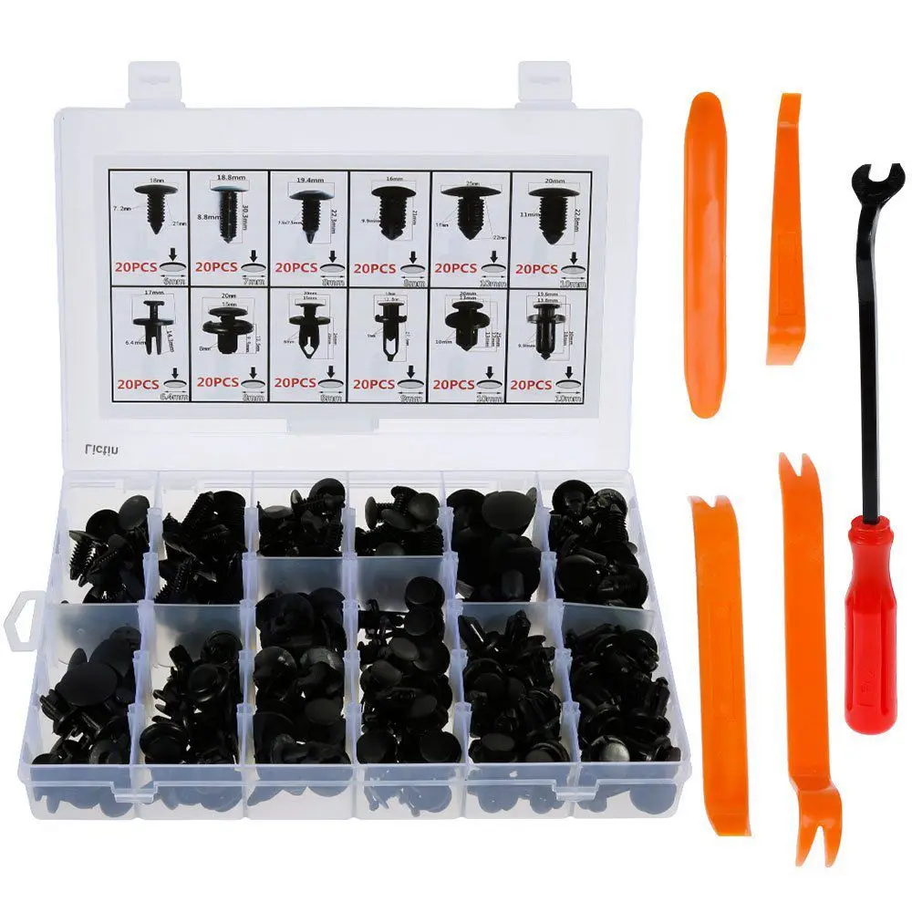 

Hot Sale 240Pcs Black Clips Plastic Rivet Car Trim Clips with 4pcs Interior Trim Panel Removal Pry Tool