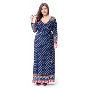 

Big size 6XL 2020 Summer Woman dress Loose V neck vintage printed long dresses plus size Fat MM women clothing 6xl dress