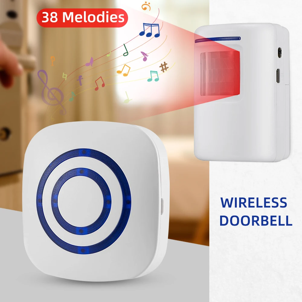 

Smart Door Bell Wireless PIR Motion Sensor Detector Gate Entry Door Bell Alarm Doorbell Chimes For Home Security 1 Set