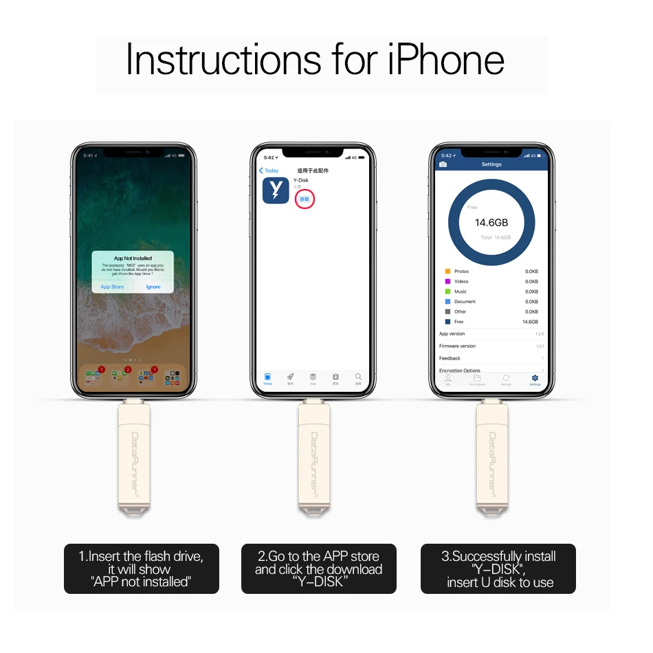 Новый usb накопитель DataRunner портативный флэш для iPhone XS MAX/X/8 Plus 3 в 1 Micro внешний