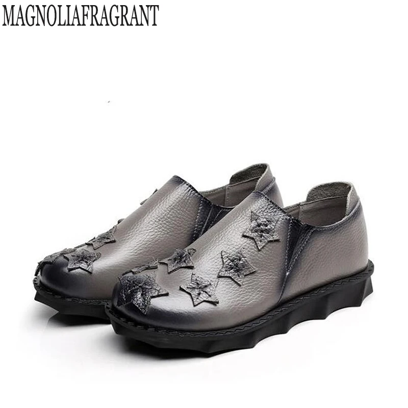 

2017 Shoe For Women Shoes Handmade Genuine Leather Soft Safe Flats Autumn Driving Shoes Pointed Toe Retro Women Flats k391