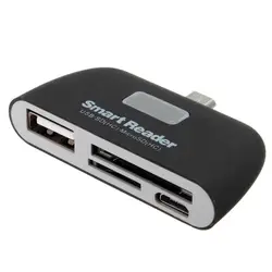 4 в 1 OTG/TF/SD smart card reader адаптер с Micro-USB зарядки Порты и разъёмы для телефона, черный