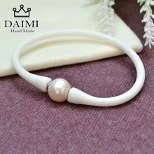 DAIMI браслет для здоровья белый Силиконовый браслет 11 мм белый пресноводный жемчуг браслет Настоящее Жемчужное ювелирное изделие унисекс браслеты для женщин