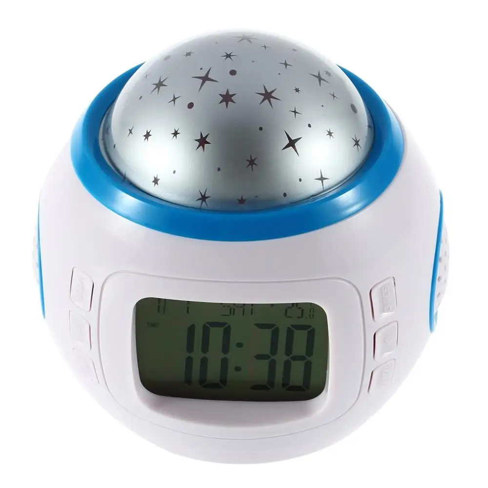 1 шт. Музыка Звездное небо цифровой Светодиодный проекционный будильник с прожектором часы календарь термометр по всему миру