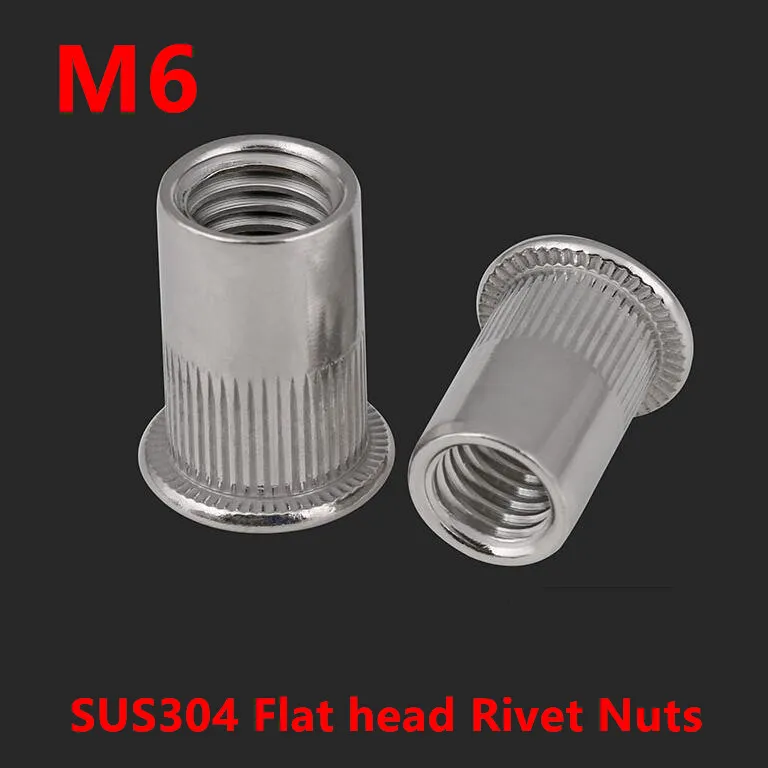 100pcs Thread M6 Rivet Nuts 304 Stainless steel Rivnut A2 Flat
