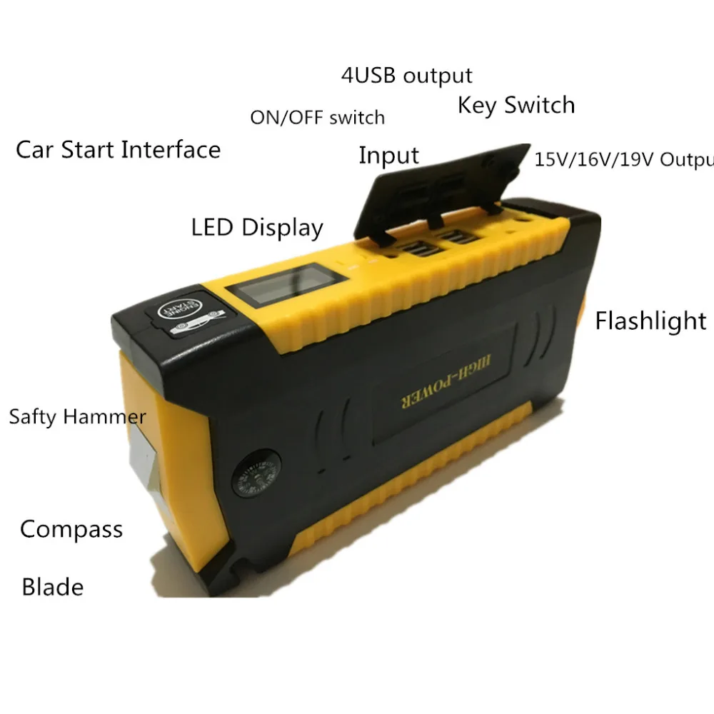 2018 Best Quality 16000mAh 12V Car Jump Starter Portable 600A Peak Car Charger 4USB Compass SOS Light for Petrol Diesel Car 2018 Best Quality 16000mAh 12V Car Jump Starter Portable 600A Peak Car Charger 4USB Compass SOS Light for Petrol Diesel Car