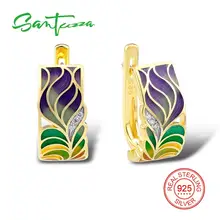 SANTUZZA, серебряные серьги для женщин, 925 пробы, серебряные серьги-гвоздики, золотой цвет, кубический цирконий, ювелирные изделия, эмаль, ручная работа