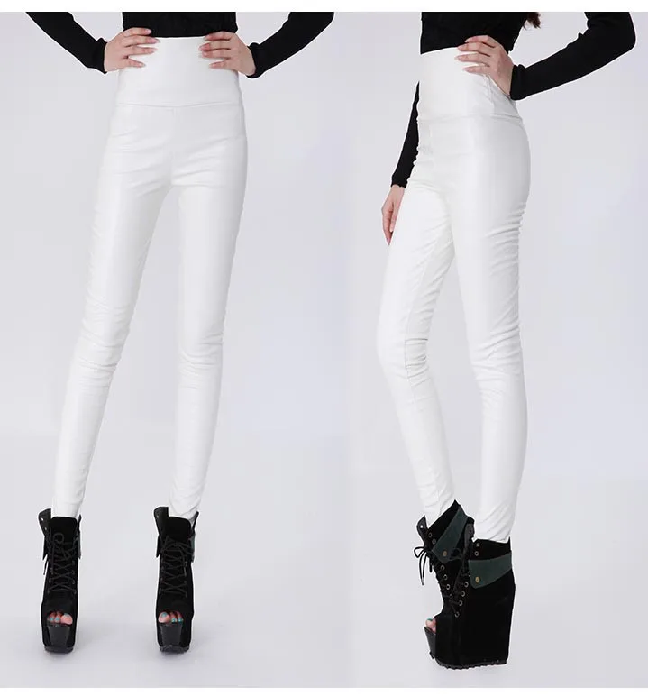 2017 женские леггинсы новые с высокой талией кожаные женские брюки теплые зимние Большие размеры женские ПУ леггинсы брюки блестка серебро S