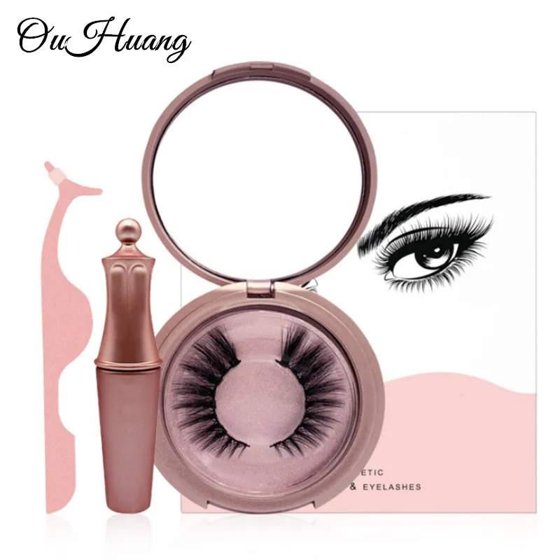 

New Magnetic Liquid Eyeliner & 5 Magnet Magnetic Eyelashes & Tweezer Set Waterproof Long Lasting Eyeliner False Eyelashes Makeup