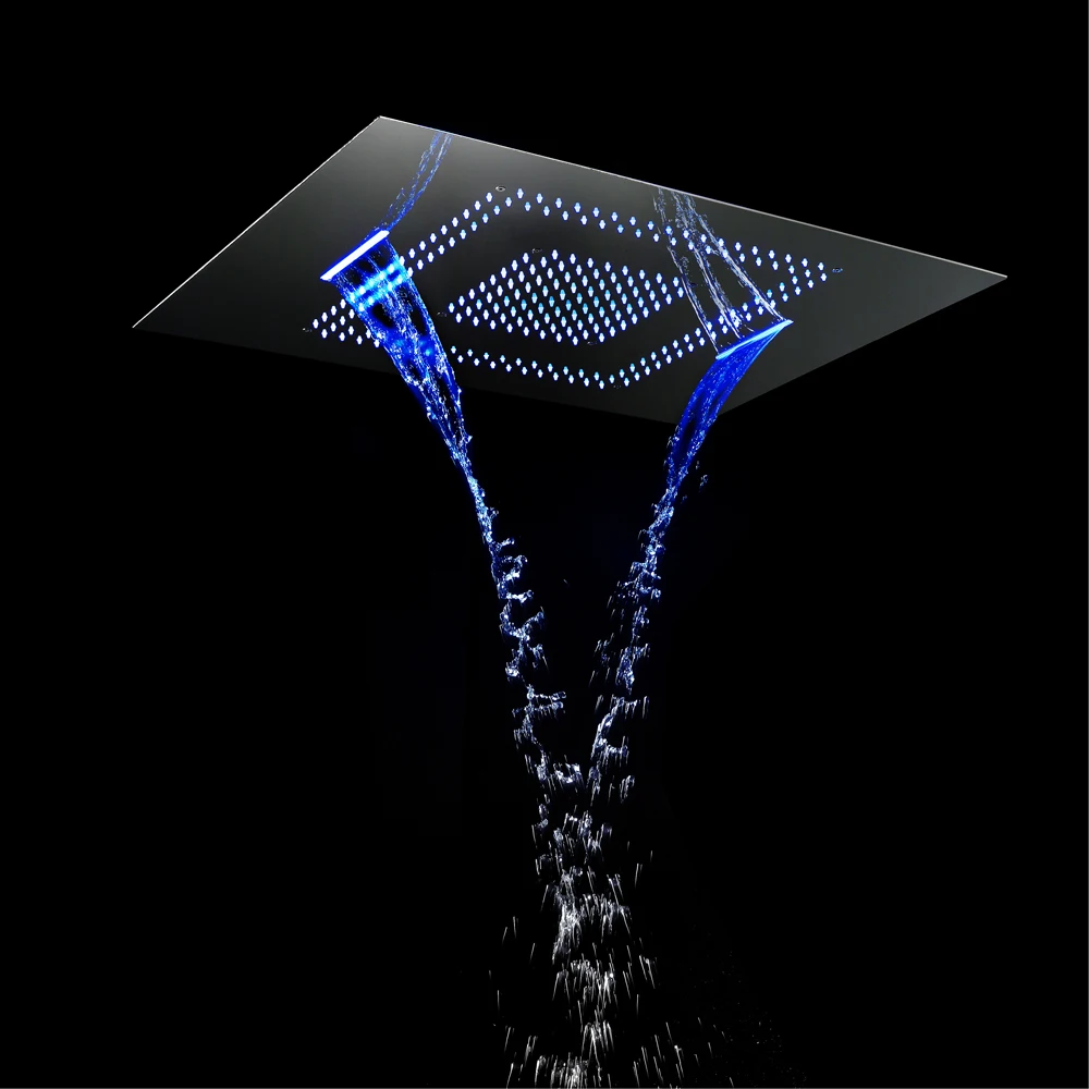 Rainfall Shower Heads Led Light Remote Control Shower Head 600*800mm Ceiling Rain Shower Waterfall Massage Bathroom Showerheads