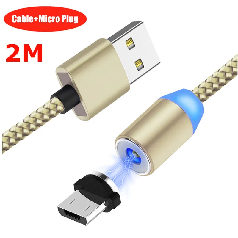 NISI 1 м 2 м 3,28 фута светодиодный Micro USB Магнитный зарядный кабель для samsung Xiaomi huawei LG htc OPPO VIVO Android Phone универсальный кабель - Цвет: 2M Gold Micro Cable