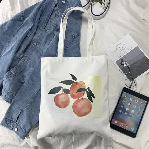 Модные абстрактные женские холщовые сумки с фруктовым принтом, сумки через плечо, Новое поступление, женские повседневные Мягкие холщовые сумки на молнии - Цвет: White