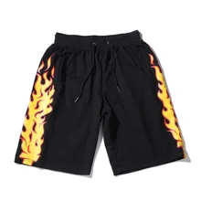 Мужские спортивные шорты с принтом пламени, летние хлопковые повседневные шорты с эластичной резинкой на талии и завязками, спортивные шорты в стиле хип-хоп