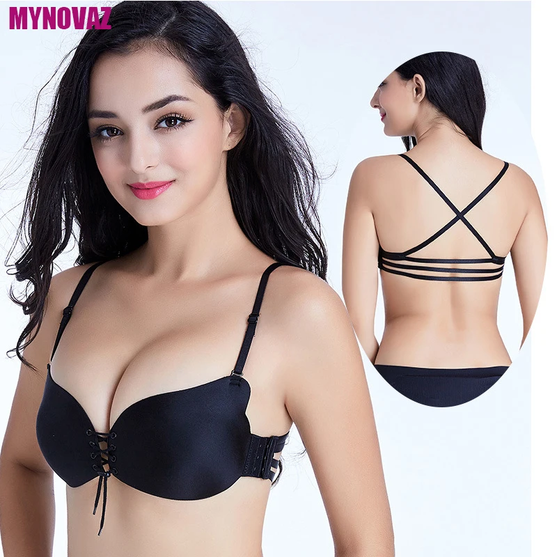 MYNOVAZ Sexy Bra Cross Strap Black Wireless Thick Adjusted Straps Push