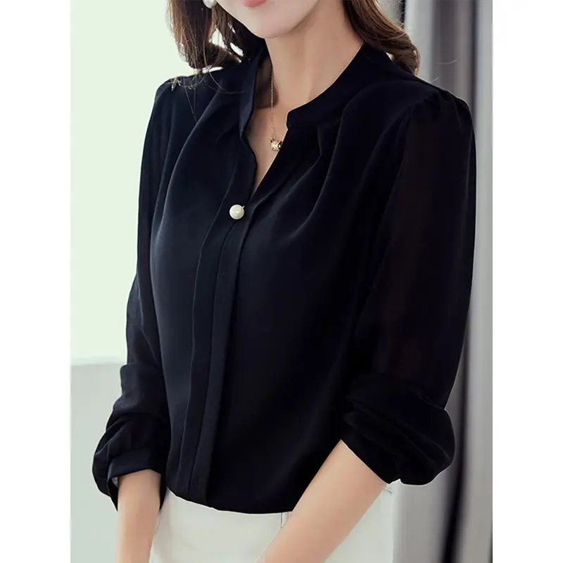 

Woman Elegant Chiffon Blouse 2019 Summer OL Long Sleeve Korean Style Office Ladies Shirts Work Tops Causal Female Clothing