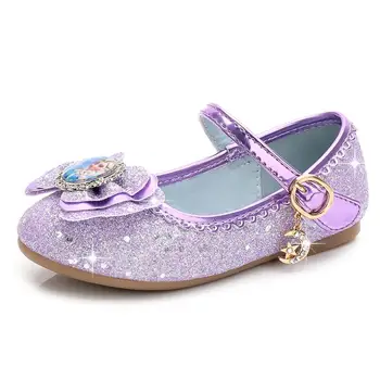 

New Princess Kids Leather Shoes For Girls Flower Casual Glitter Children Flat Heel Girls Sandals Butterfly Knot Elsa Sandal