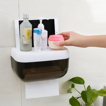

Wall Hanging Bathroom Toilet Tissue Box Creative Rack Tray Box Waterproof Toilet Paper Holder Phone Storage Shelf No Drilling