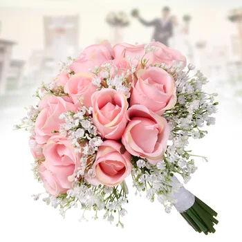 

Artificial Plastic Rose Bridal Hand Bouquet with Lace for Wedding Decoration LBShipping