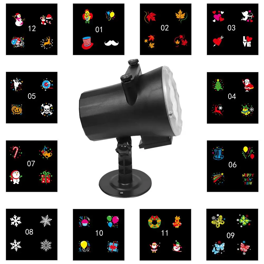 

12pcs Replaceable Pattern Projection Lamp IP65 Waterproof LED Snowflake Landscape Lights Laser Projector Wall Lamp Xmas Light