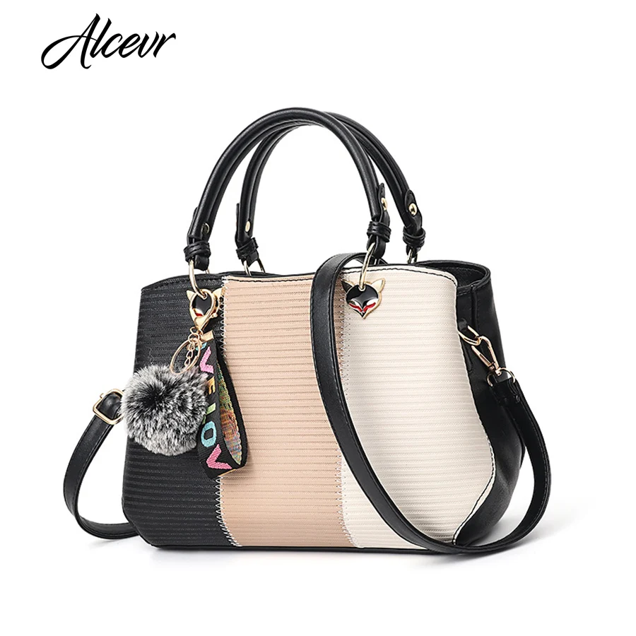 

ALCEVR Patchwork PU Leather Shoulder Bags Elegant Ladies Top-handle bags Women Simple Style Designer Handbags bolsos mujer