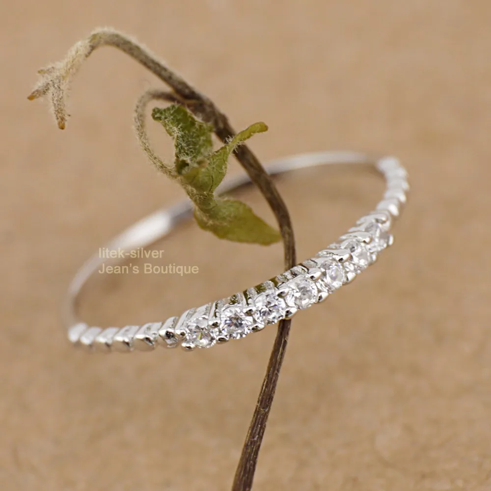 925 Solid Sterling Silver Simple CZ Zirconia Dainty Knuckle Midi Stacking Ring A3206