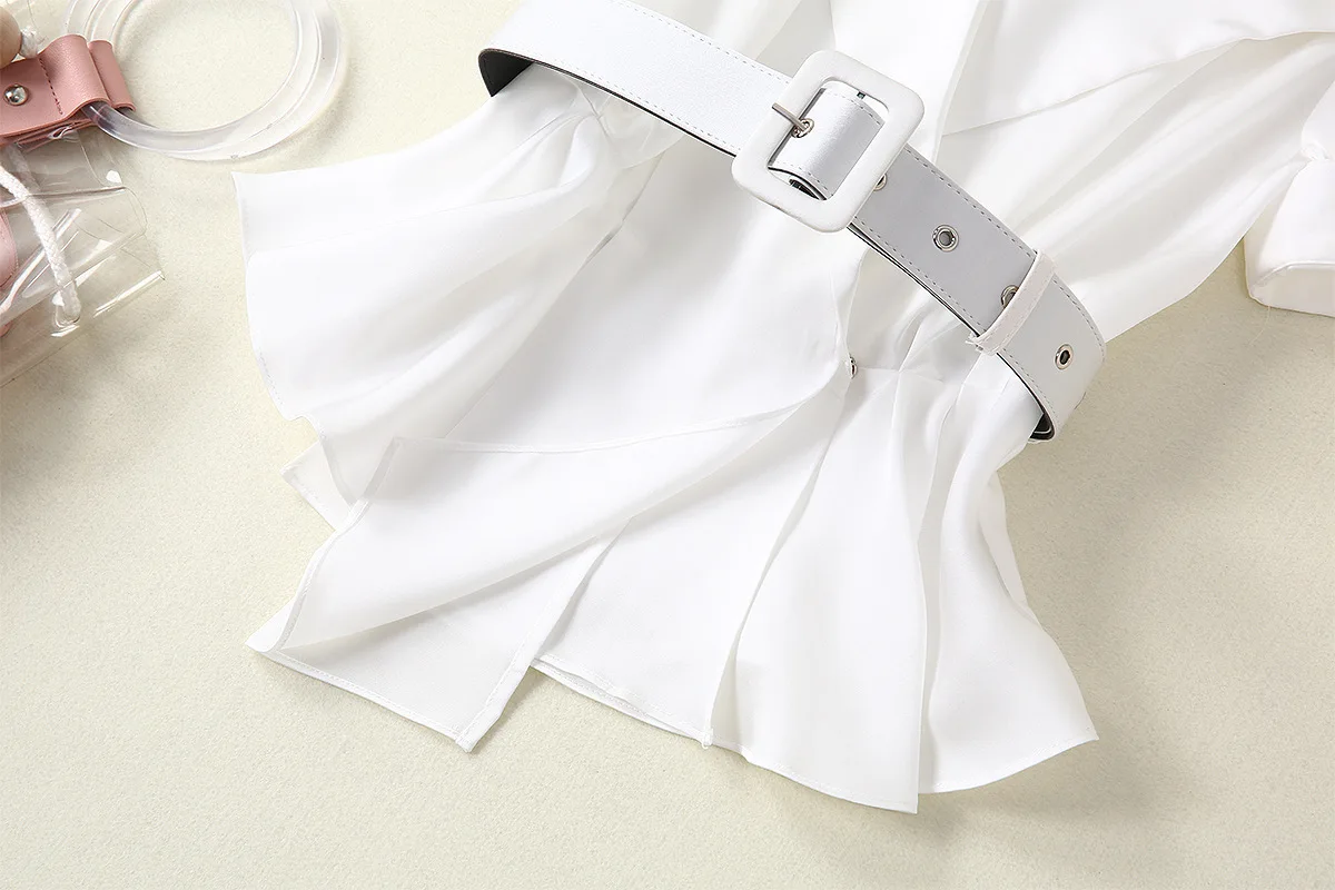 Корейский модный стиль рубашка талия женские топы эластичный пояс юбки Комплекты из двух предметов выше колена мини-воротник