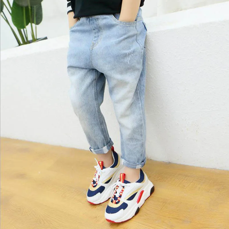 

2019 Spring New Boys Blue Loose Jeans Children's Full Pants Fashion Trend Casual Pencil Pants 2 - 3 - 6 - 9 - 12 -14 Year Old