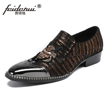 

Plus Size Elegant Genuine Leather Man Brogue Loafers Round Toe Slip on Carved British Designer Men's Party Casual Shoes SL585