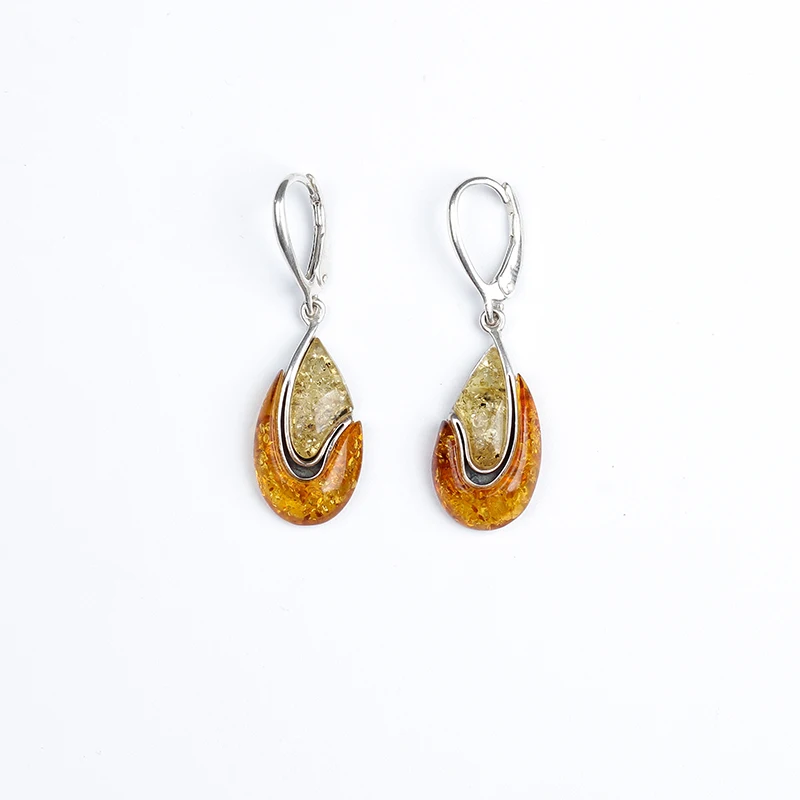 

JIUDUO jewelry Genuine luxury Ethnic natural amber flower Perot 925 sterling silver ear hook simple wild lady earrings